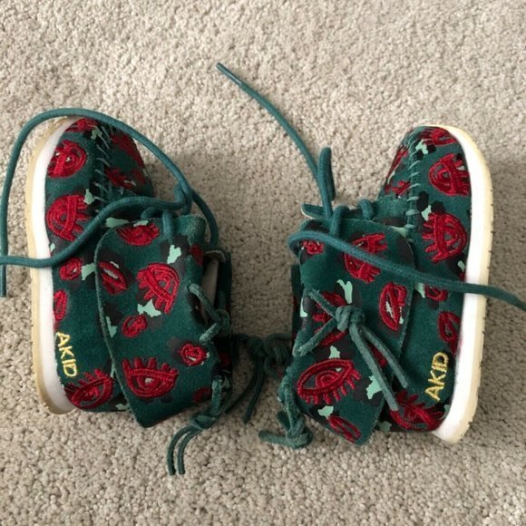 Akid Stone Leopard Leather‎ Shoes Size 4C Unisex Toddlers Girls Green Red - Picture 3 of 10